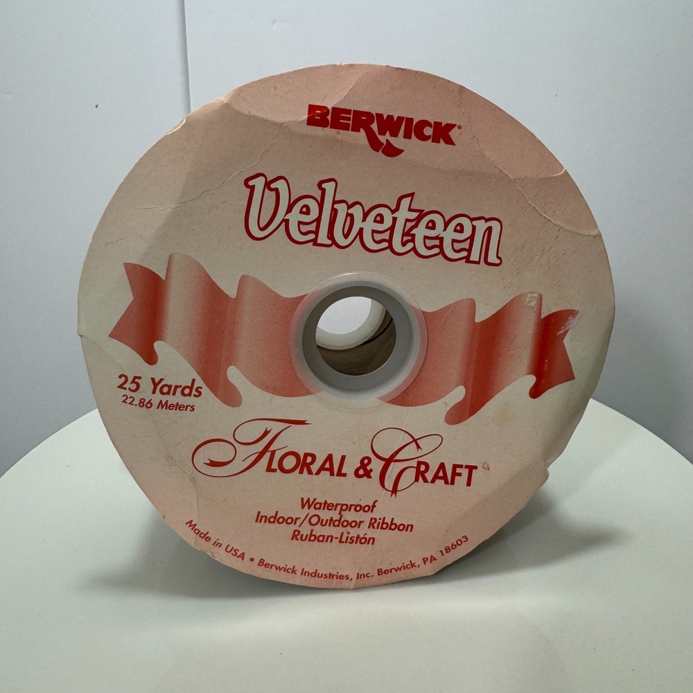 VTG Berwick Veltex Burgundy Velvet Floral Ribbon – 2-5/8" x 25 Yds Made In USA
